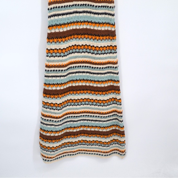Zara Crochet Knit Maxi Dress Scallop Puff Sleeve Striped Blue Cream Women's S - Picture 5 of 8